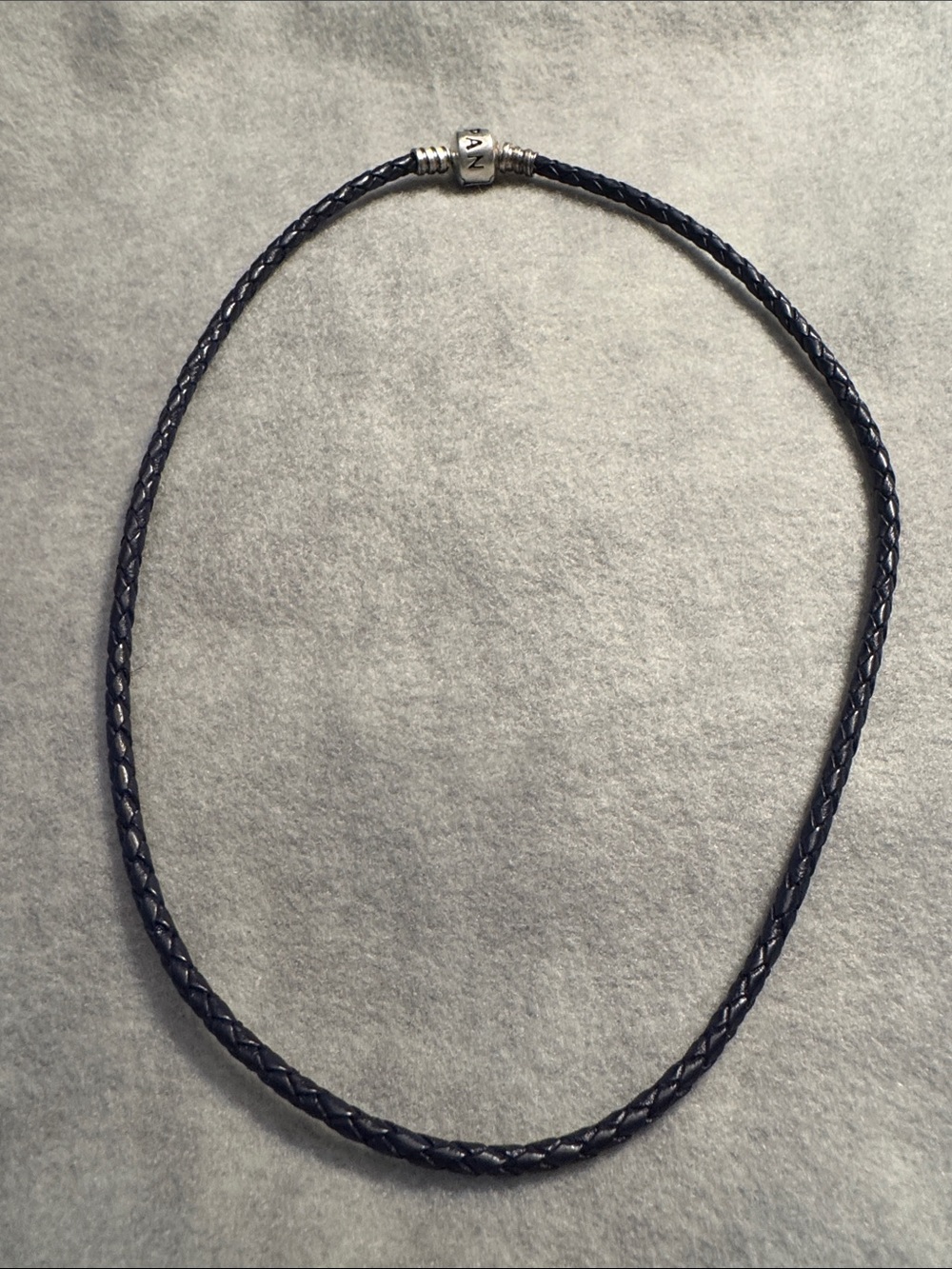 Pandora Braided Leather Necklace with Silver Clasp - Navy